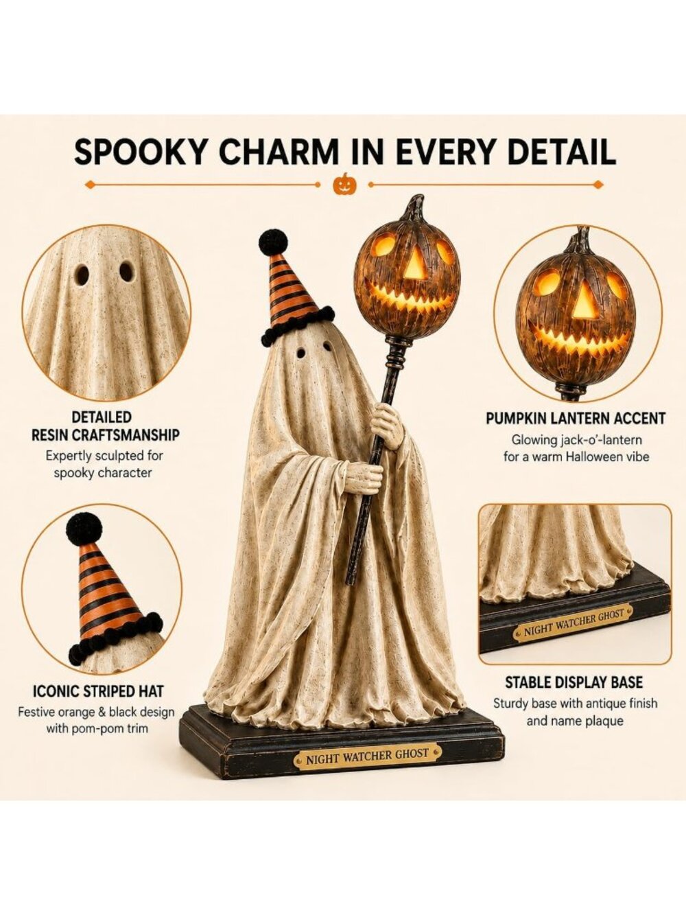 Halloween Resin With Pumpkin Lantern Spooky Statue For Home Indoor Decoration - Picture 4 of 7